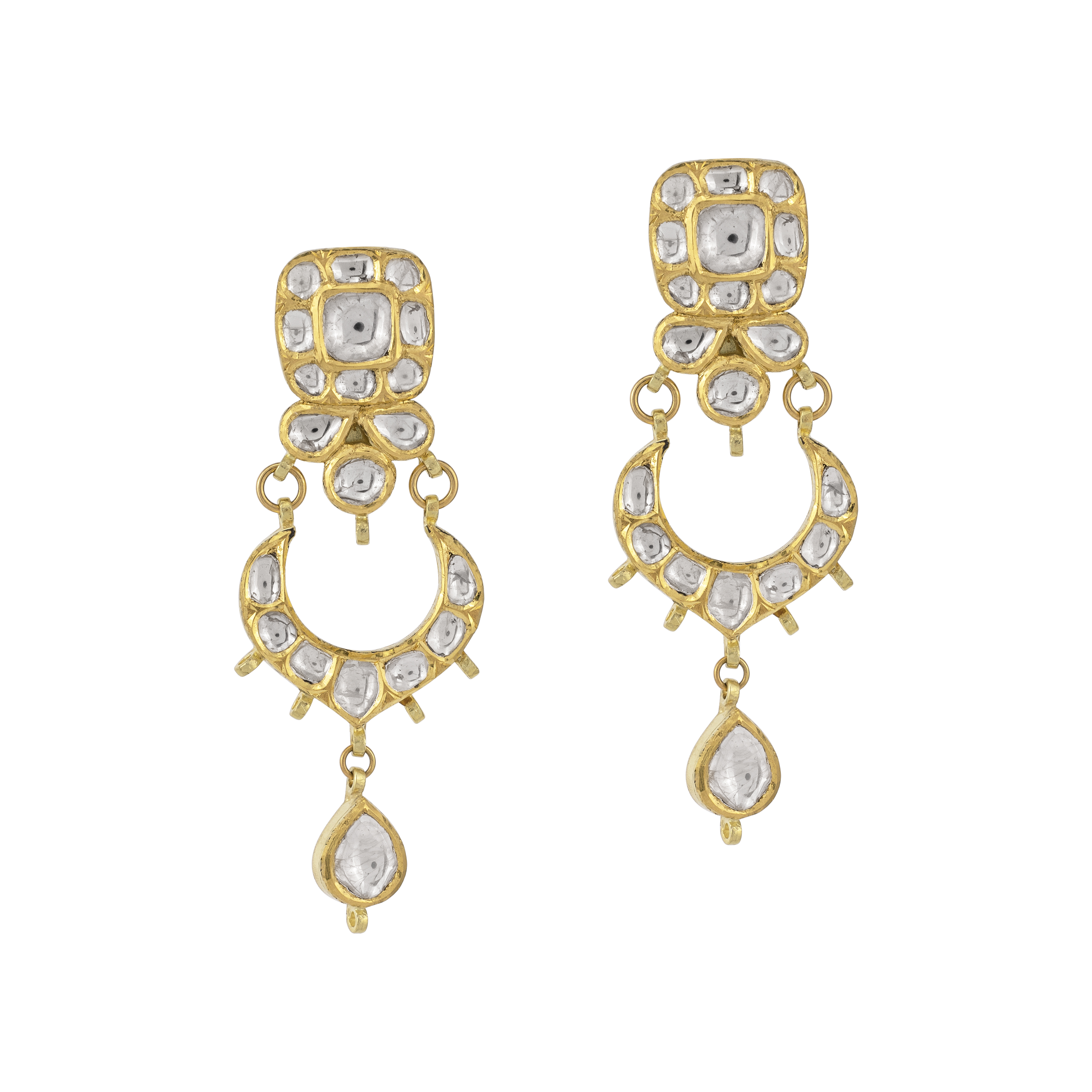 Chandbali Polki Earrings with Teardrop Accents and Pearls